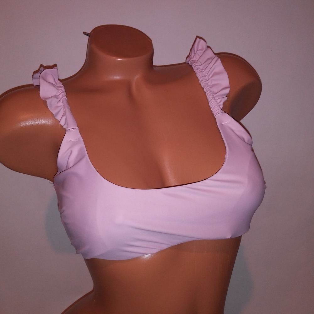 Aerie Swim Bikini Top Large Bralette Style Light Pink Scoop Ruffle Straps